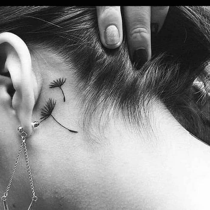 Minimalist dandelion tattoo design for women behind the ear tattoo ideas