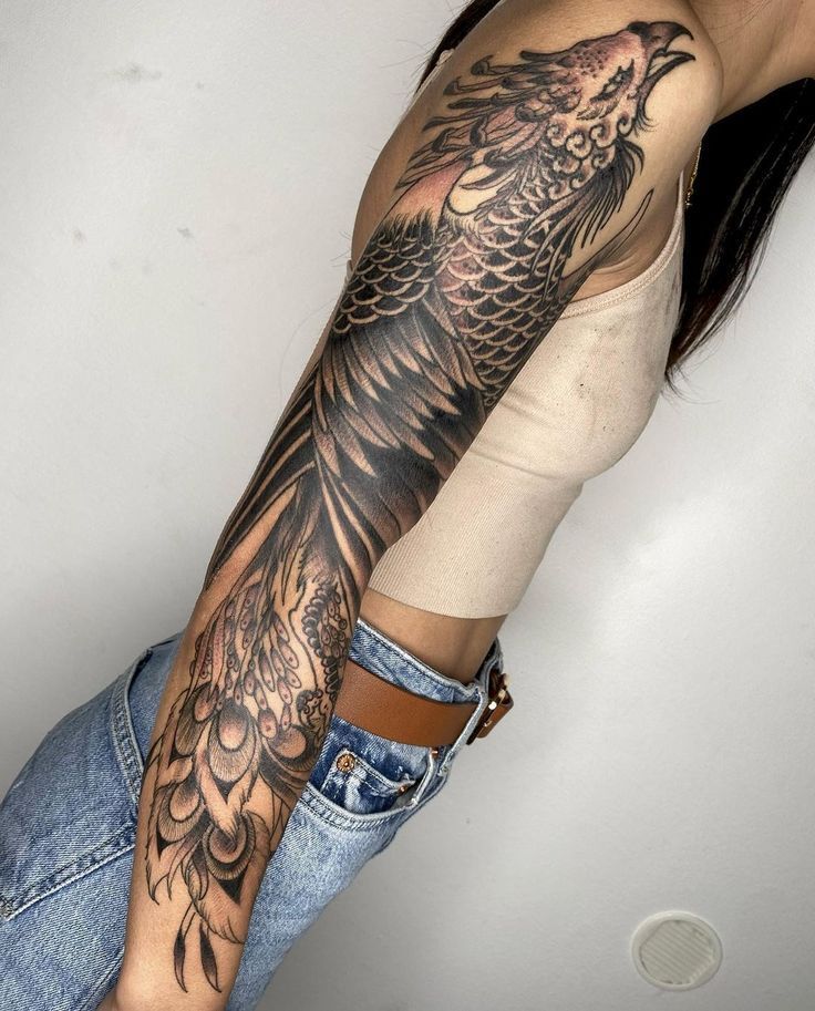 Japanese phoenix tattoo design for women on full sleeve tattoo ideas