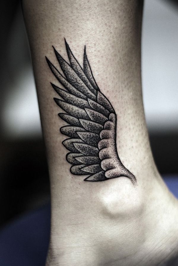 Dotwork wing tattoo design for women and men on ankle tattoo ideas