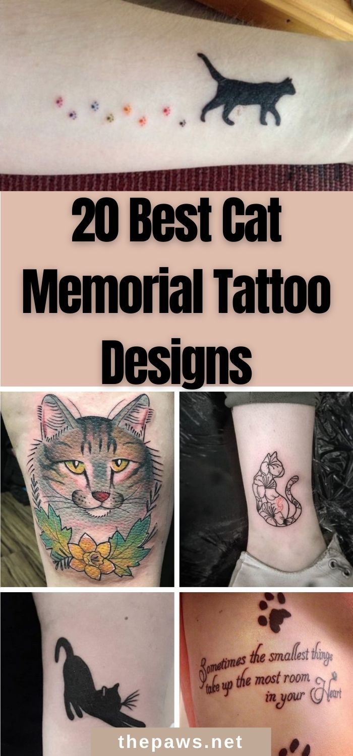 Cat memorial tattoo designs for women on arm and ankle. Paw print tattoo ideas