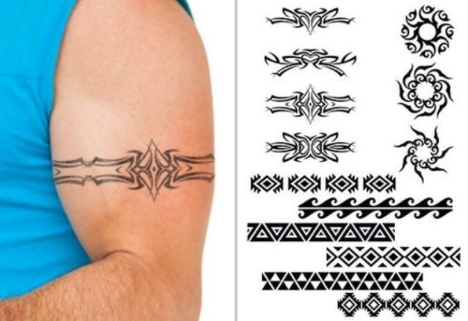 Tribal arm band tattoo design for men with geometric patterns tattoo ideas