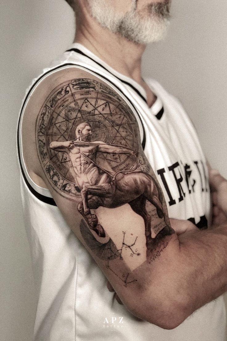 Realism Sagittarius tattoo design for men on arm tattoo ideas