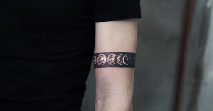 Phases of the moon blackwork tattoo band tattoo ideas for Men,Women