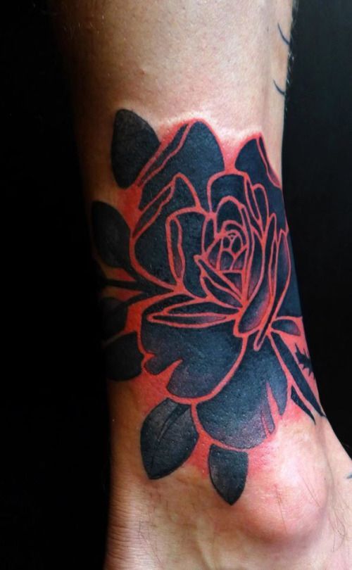 Bold rose outline tattoo design for men and women on ankle tattoo ideas