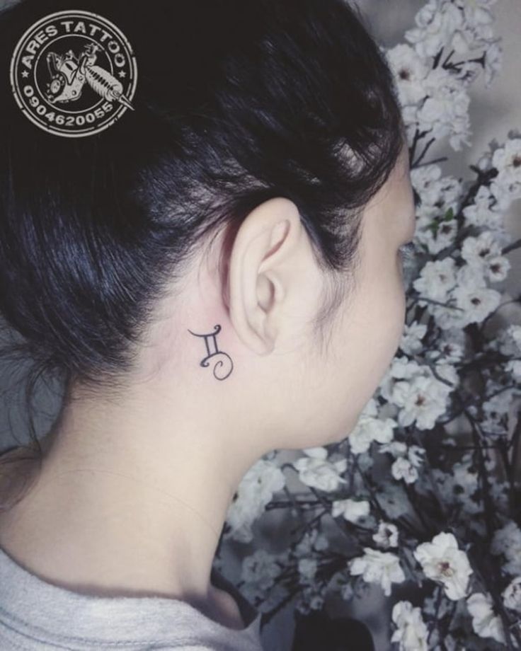 Minimalist Gemini tattoo design for women behind the ear tattoo ideas