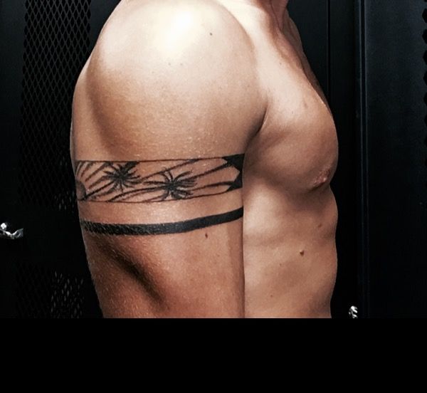 Linework palm tree armband tattoo design for men tattoo ideas