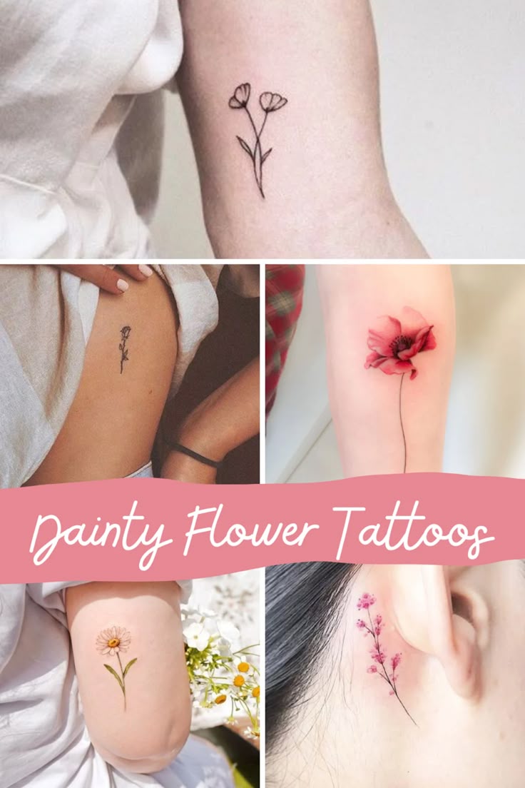 Dainty flower tattoos for women on arm and behind the ear tattoo ideas