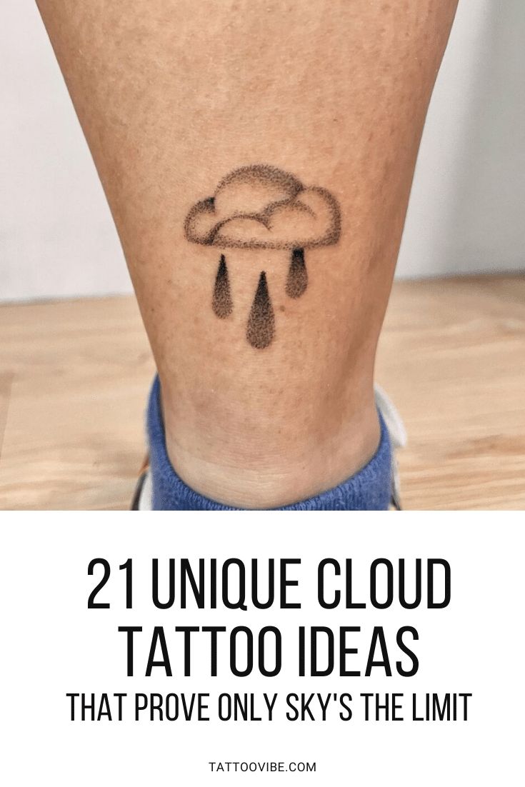 Cloud and rain dotwork tattoo design with ankle placement tattoo ideas