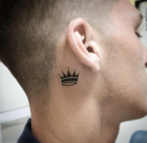 Minimalist crown tattoo design for men behind the ear tattoo ideas