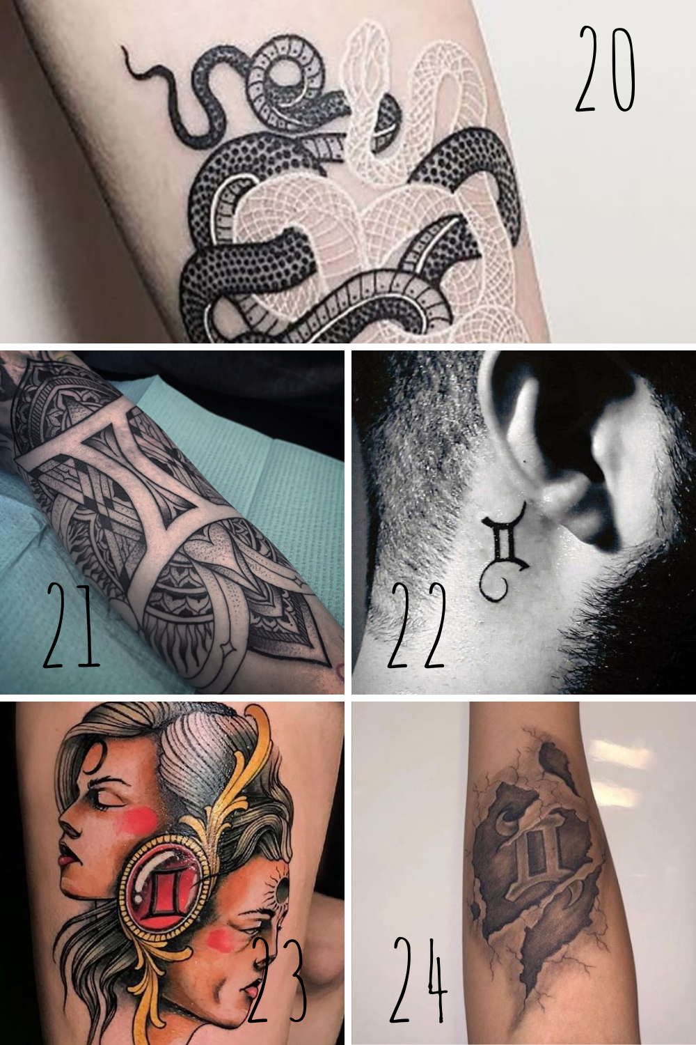 Gemini and snake tattoo designs for men and women tattoo ideas