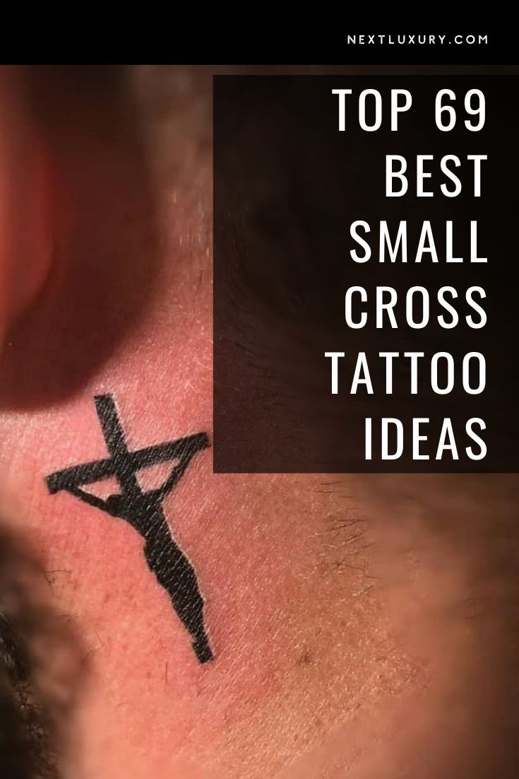Minimalist cross Jesus tattoo design for men and women behind the ear tattoo ideas