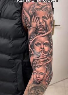 Realistic angel and wing tattoo design for men and women on full sleeve tattoo ideas
