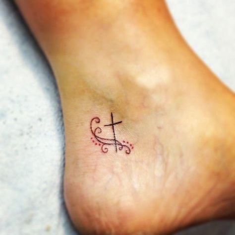 Fine line cross tattoo design for women on ankle tattoo ideas