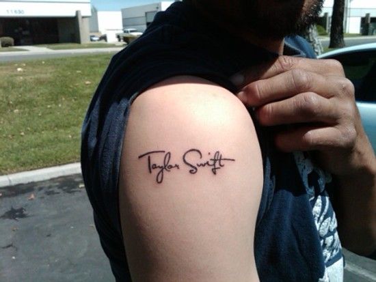 Script Taylor Swift tattoo design for men on shoulder tattoo ideas