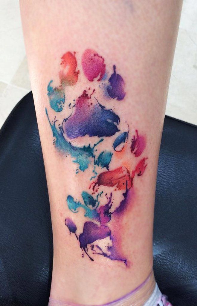 Watercolor paw print tattoo design for women on leg tattoo ideas