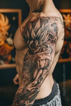 Realistic Dragon Ball Z tattoo design for men on full sleeve tattoo ideas