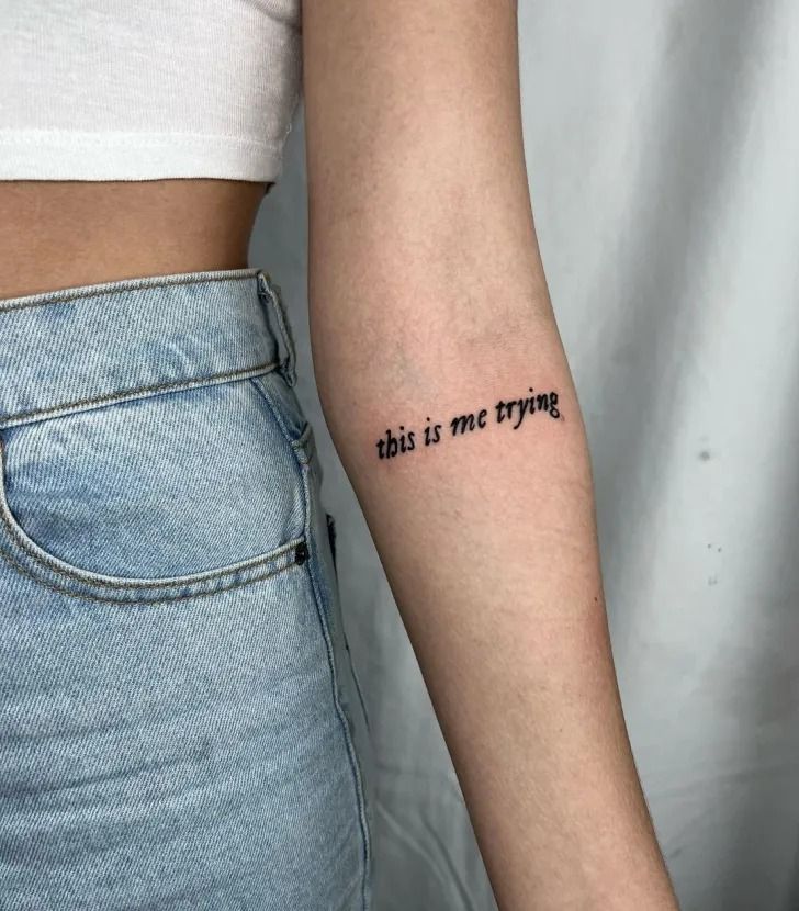 Fine line quote tattoo design for women on forearm tattoo ideas