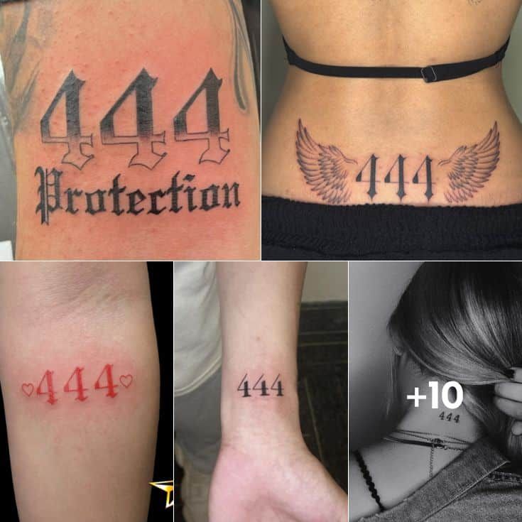 Script 444 with wings and heart tattoo design for women on arm and back tattoo ideas
