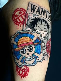New School One Piece tattoo design for men on leg tattoo ideas