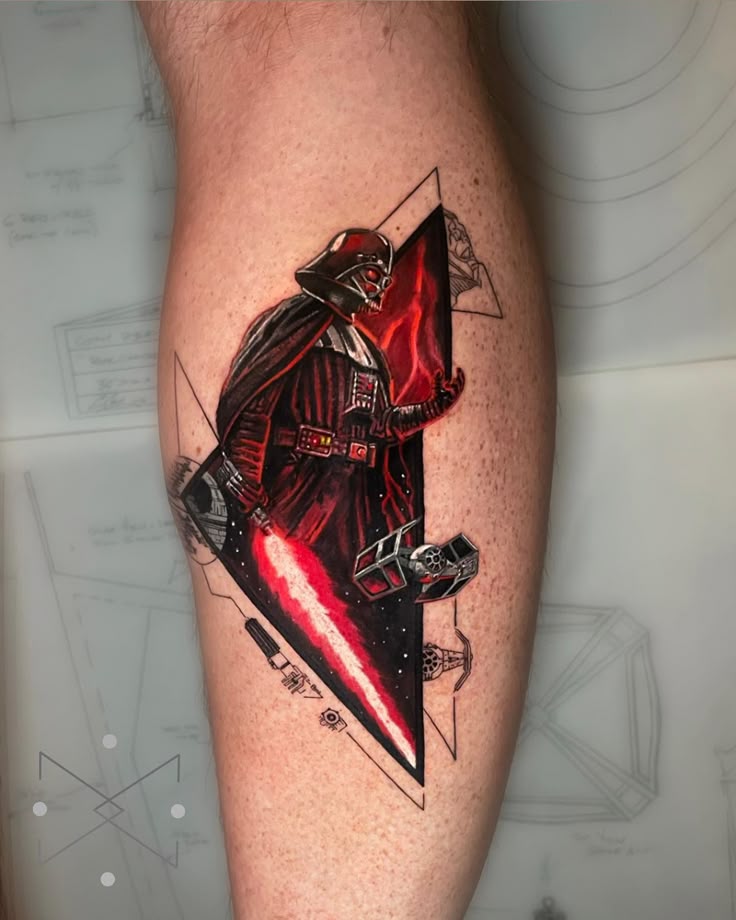 Awesome realism Star Wars tattoo design for men on leg tattoo ideas