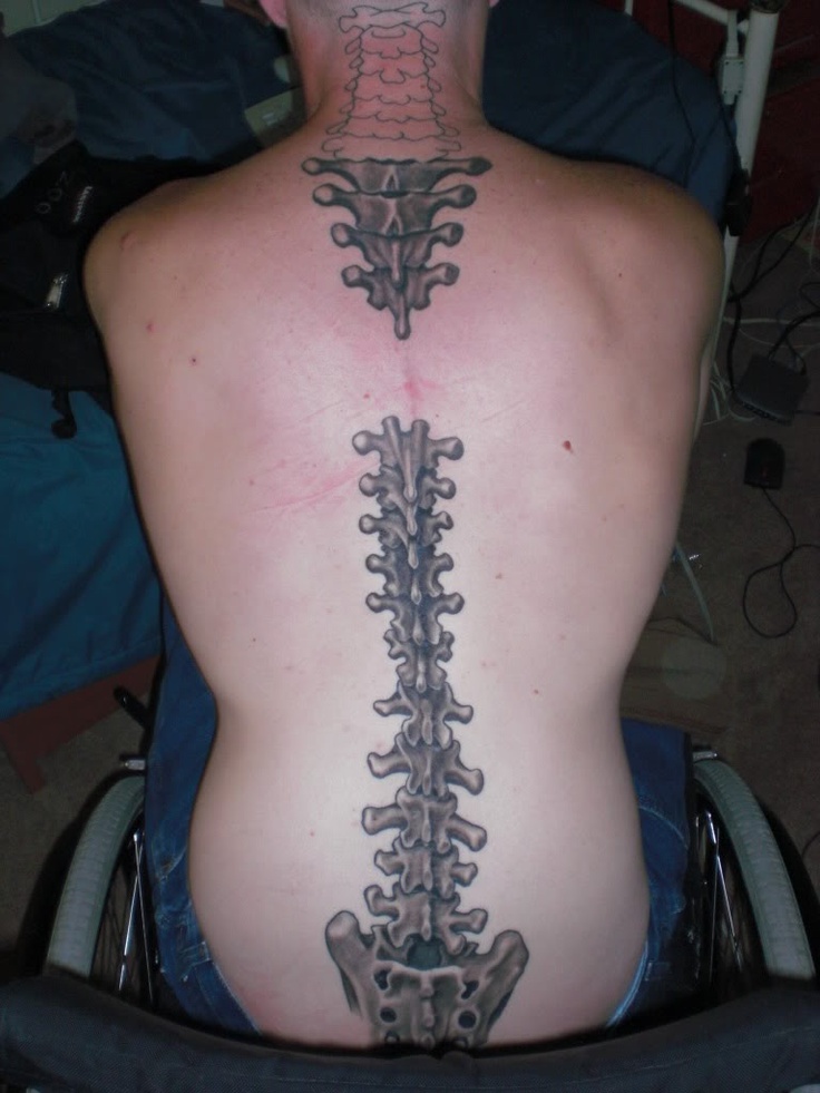 Black and grey spine tattoo design for men on back tattoo ideas