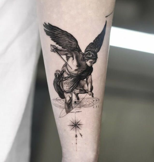 Realism angel and star tattoo design for men and women on forearm tattoo ideas