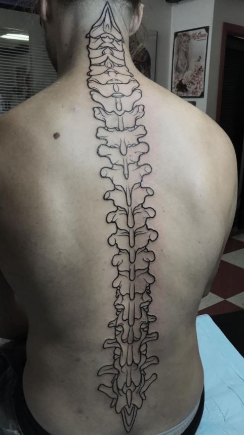 Linework spine tattoo design for men on back tattoo ideas