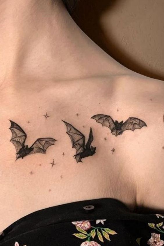 Fine Line bat tattoo design for women on chest tattoo ideas