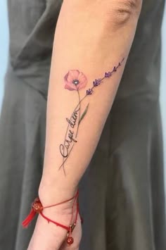 Fine Line floral and quote tattoo design for women on forearm tattoo ideas