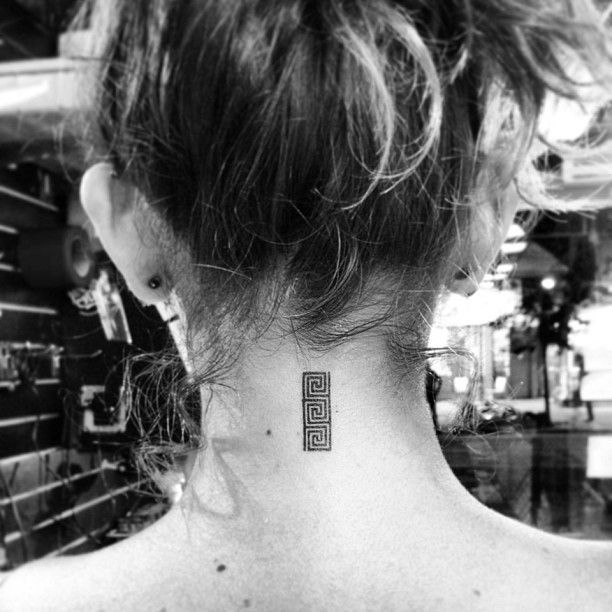 Geometric Greek tattoo design for women on neck tattoo ideas