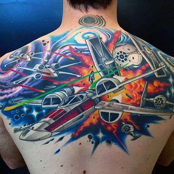 New School Star Wars tattoo design for men on back tattoo ideas