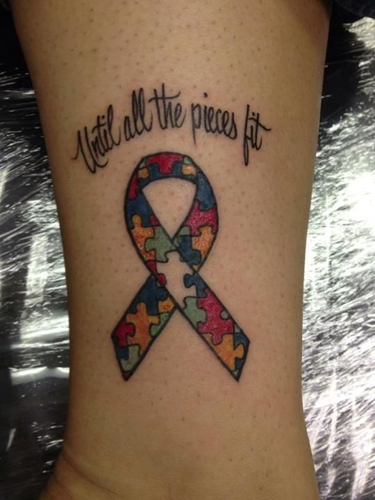 Autism ribbon and script tattoo design for women on leg tattoo ideas