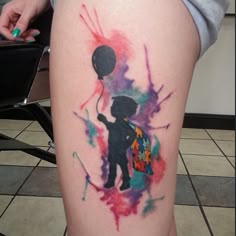 Watercolor autism and balloon tattoo design for women on thigh tattoo ideas