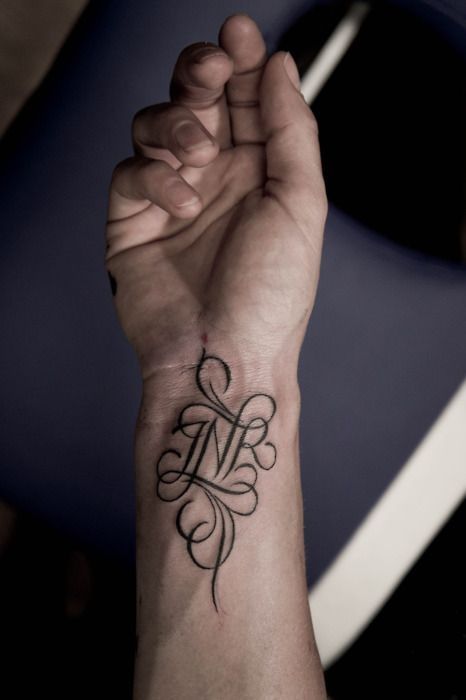 Script monogram tattoo design for men and women on wrist tattoo ideas