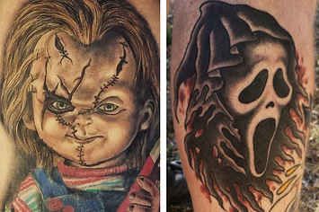 Scary ghost horror tattoo design for men on leg tattoo ideas
