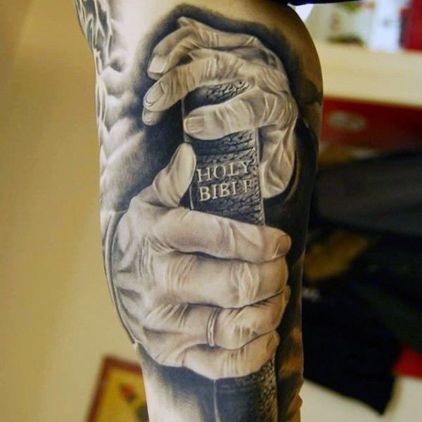 Realistic Bible religious tattoo design for men and women on arm tattoo ideas