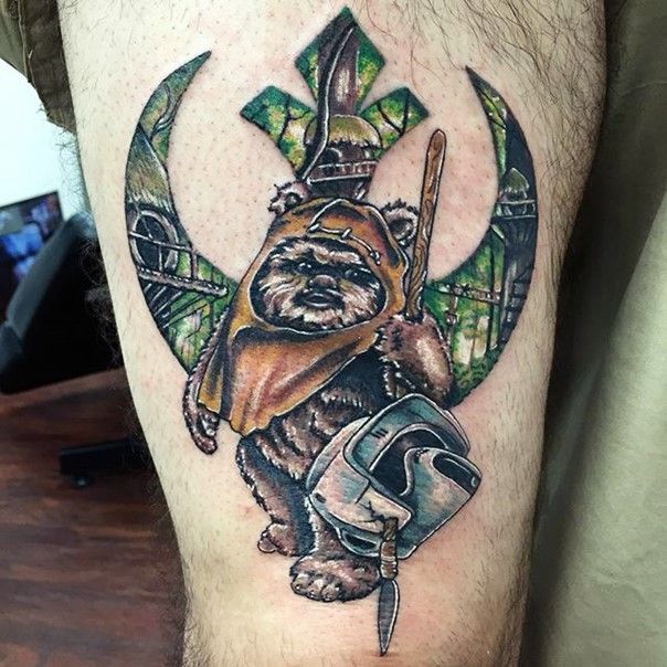 Realism Ewok tattoo design for men on thigh tattoo ideas