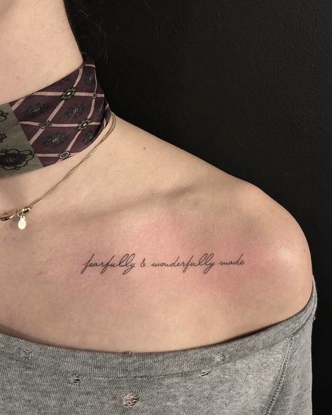 Fine Line quotes tattoo design for women on shoulder tattoo ideas