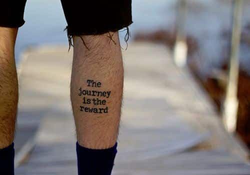 Script quote tattoo design for men on leg tattoo ideas