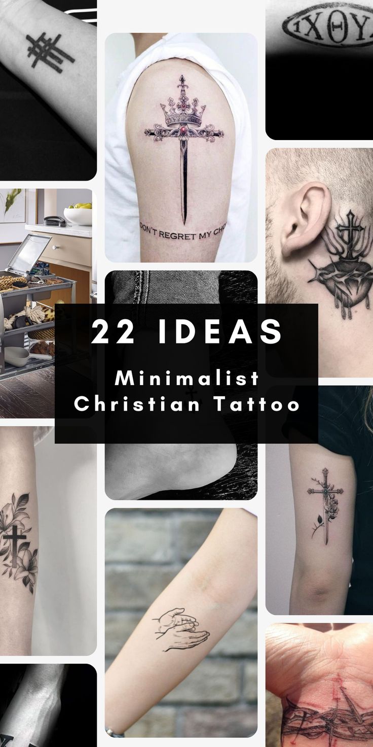 Minimalist cross and flower tattoo design for women and men on arm and forearm tattoo ideas