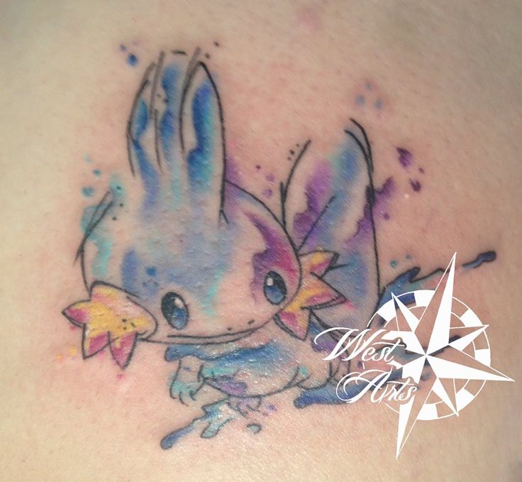 Watercolor Mudkip tattoo design for women on back tattoo ideas