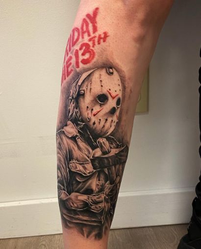 Realistic horror movie character tattoo design for men on leg tattoo ideas