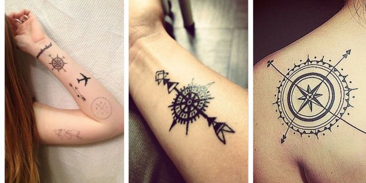 Linework compass tattoo design for women on arm shoulder tattoo ideas