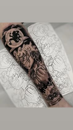 Anime and One Piece tattoo design with quotes for men on forearm tattoo ideas