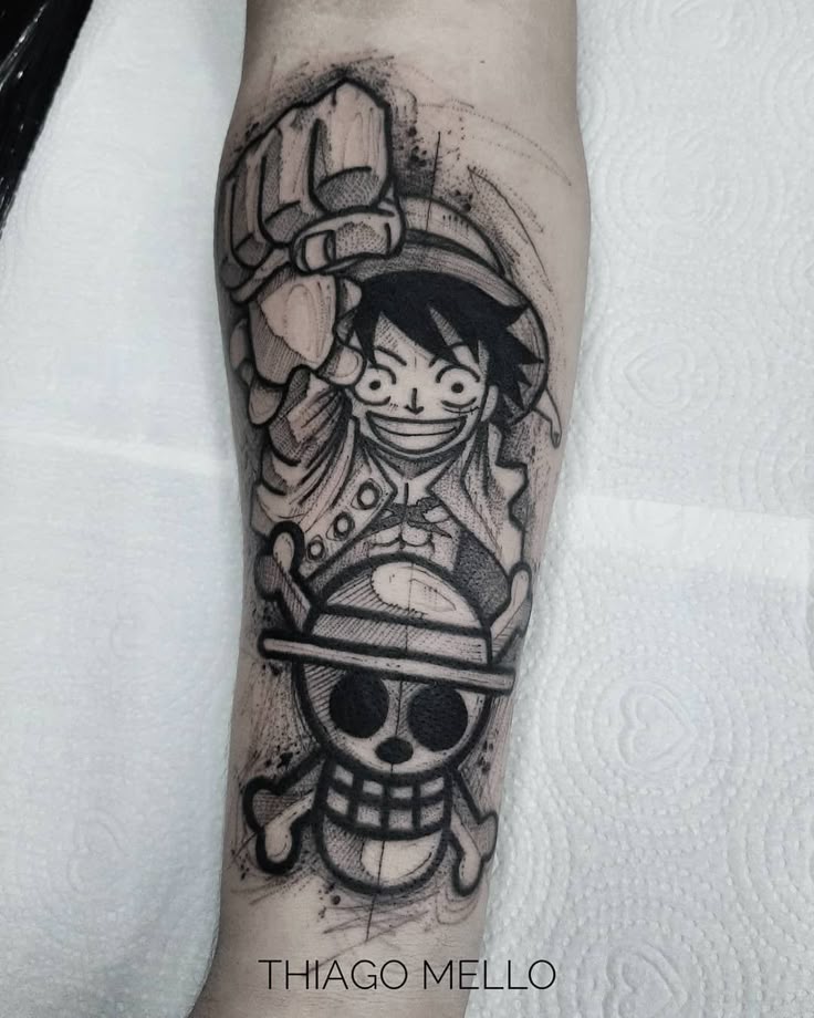 Blackwork One Piece tattoo design for men on forearm tattoo ideas