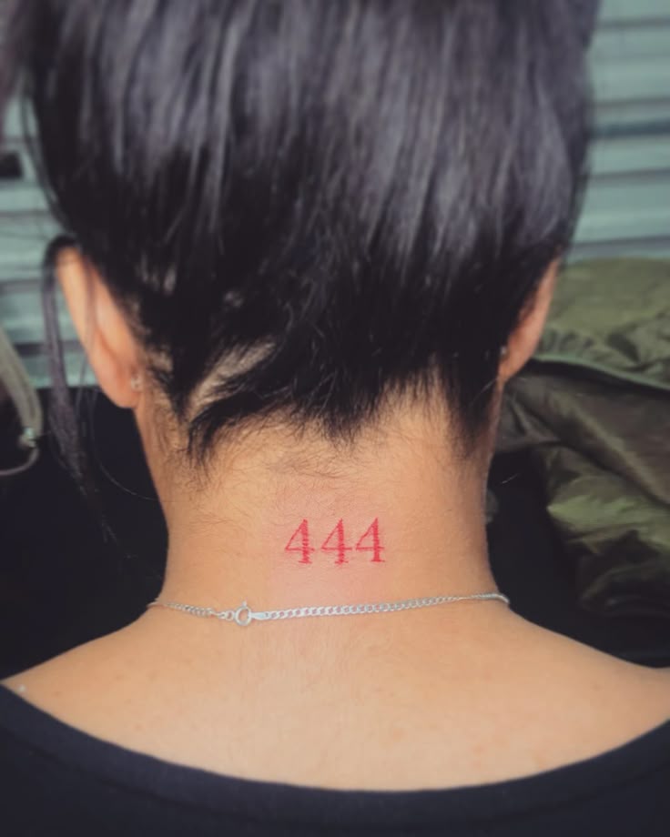 Minimalist 444 tattoo design for women on neck tattoo ideas