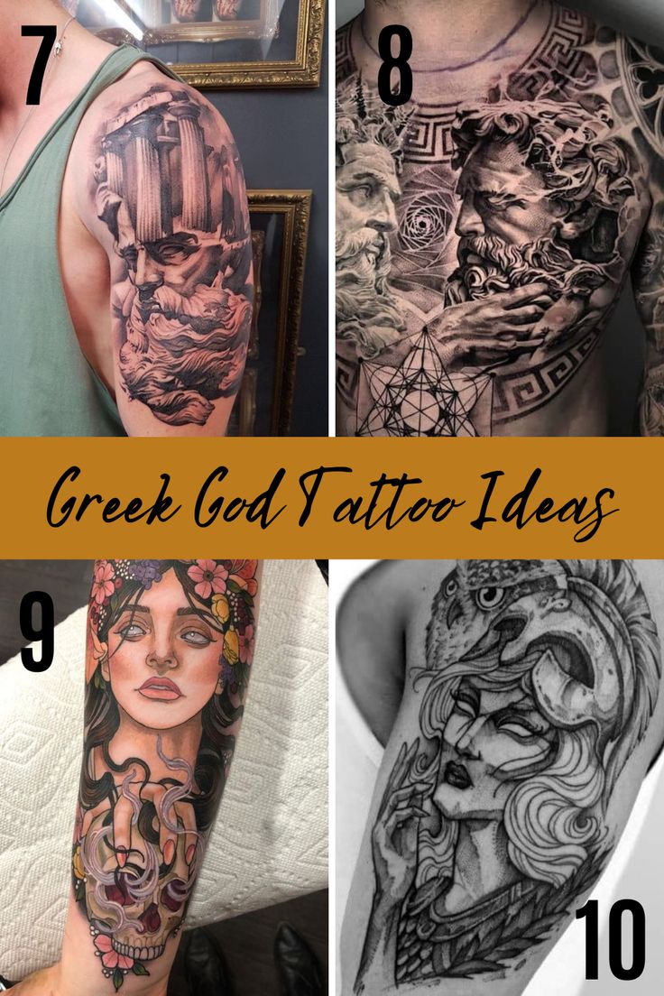 Greek god and warrior tattoo design for men and women on arm and chest tattoo ideas