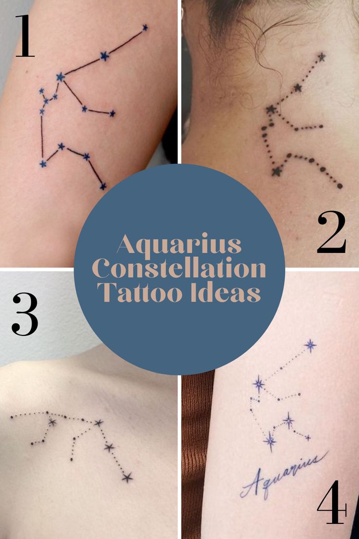 Fine line Aquarius constellation tattoo design for women on arm, neck, and chest tattoo ideas