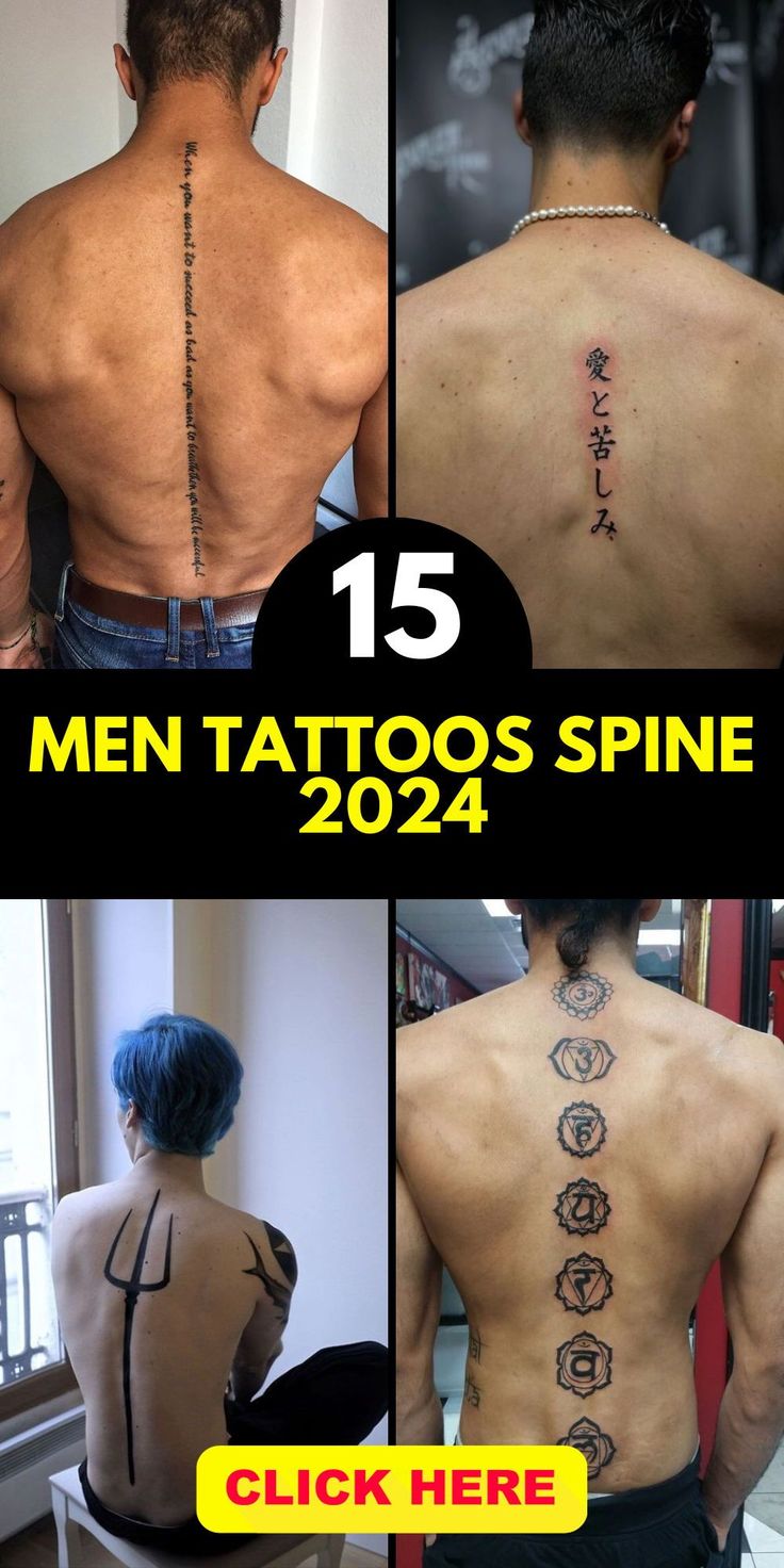 Script quote and Greek chakra tattoo design for men on back tattoo ideas
