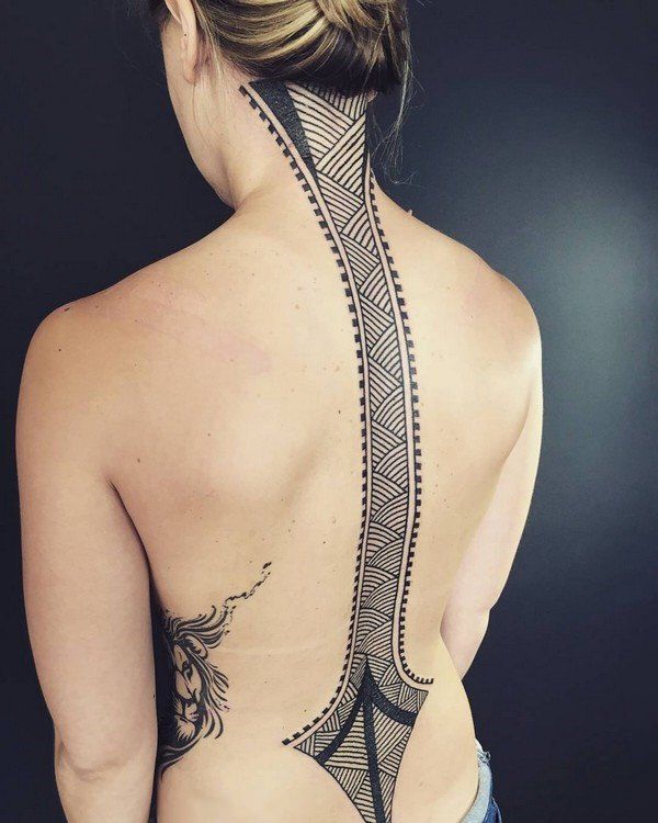 Tribal lion tattoo design for women on back, neck tattoo ideas
